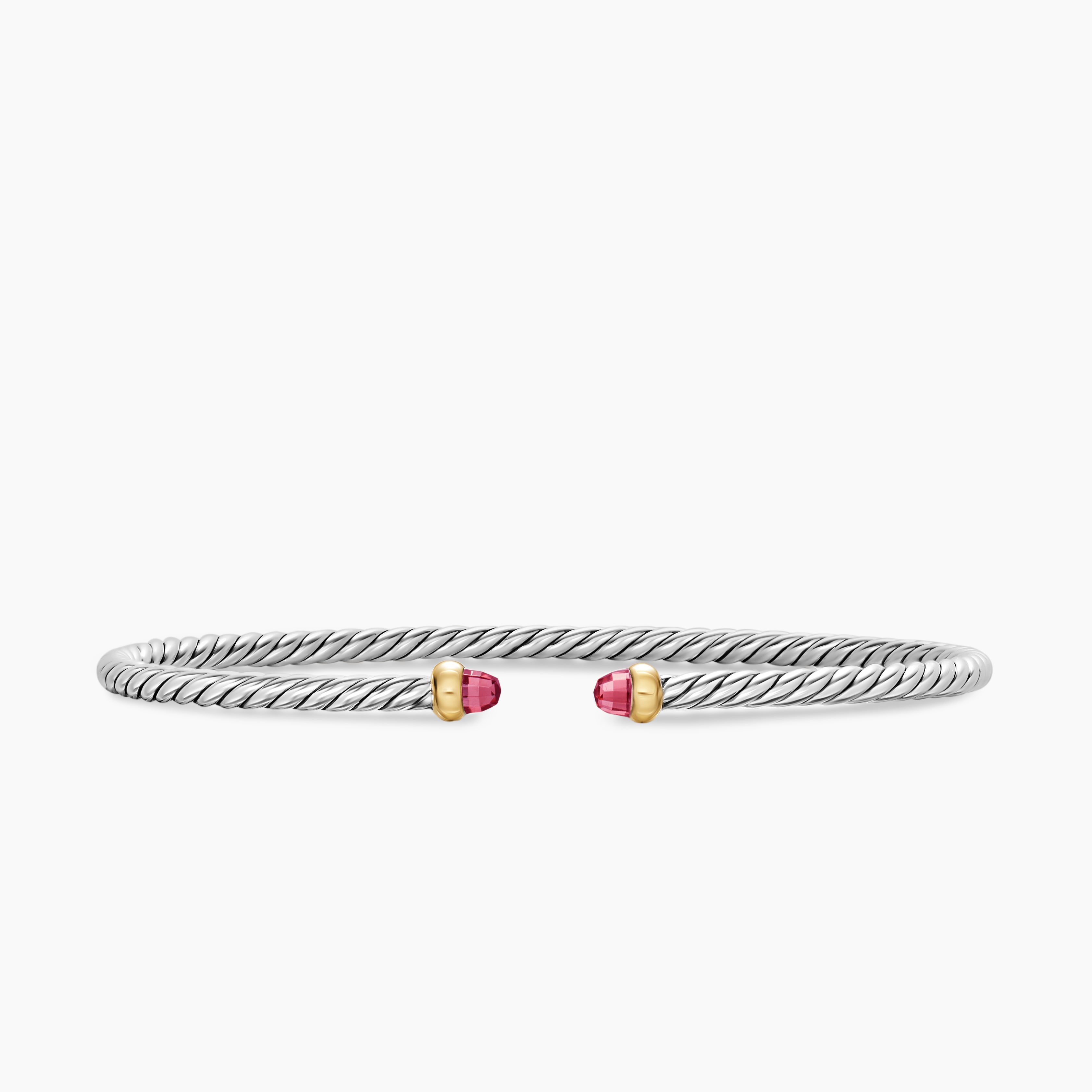 Womens Micro Cable Flex Bracelet in Sterling Silver with 14K Yellow Gold, 2.6mm