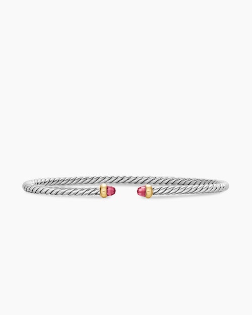 Womens Micro Cable Flex Bracelet in Sterling Silver with 14K Yellow Gold, 2.6mm