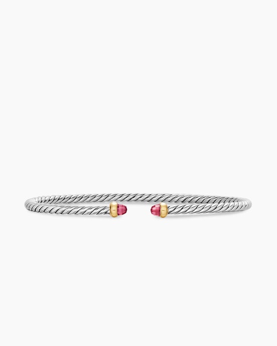 Bracelet Micro Cable Flex® en argent sterling avec or jaune 14 carats avec tourmalines roses, 2,6 mm