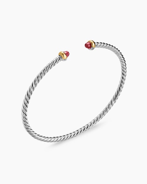Womens Micro Cable Flex Bracelet in Sterling Silver with 14K Yellow Gold, 2.6mm