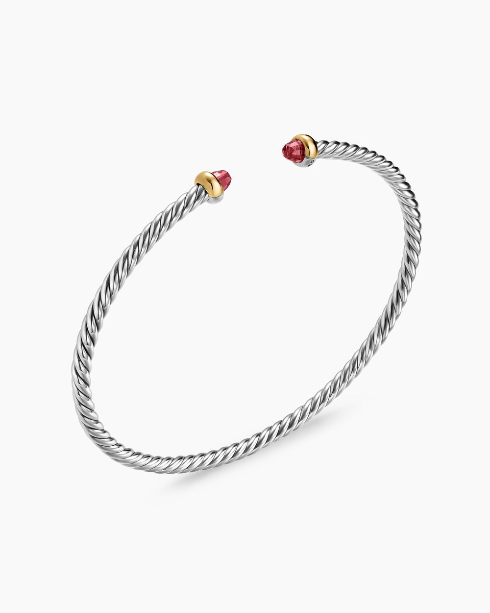 Womens Micro Cable Flex Bracelet in Sterling Silver with 14K Yellow Gold, 2.6mm