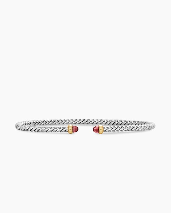 Micro Cable Flex® Bracelet in Sterling Silver with 14K Yellow Gold and Rhodolite Garnets, 2.6mm