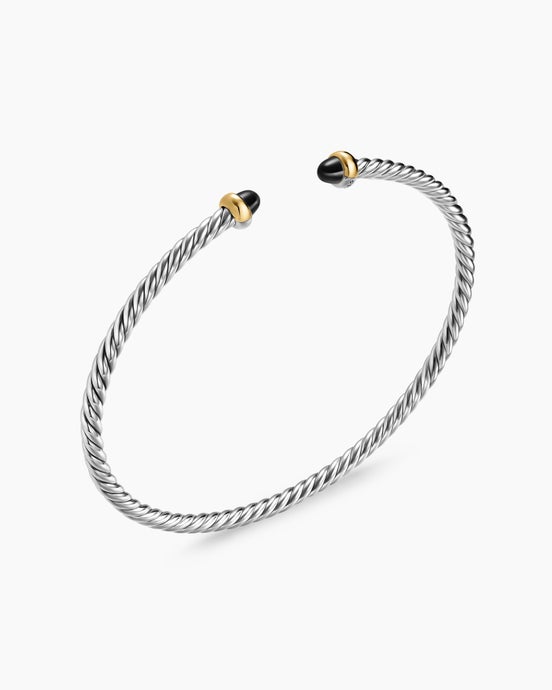 Micro Cable Flex® Bracelet in Sterling Silver with 14K Yellow Gold and Black Onyx, 2.6mm