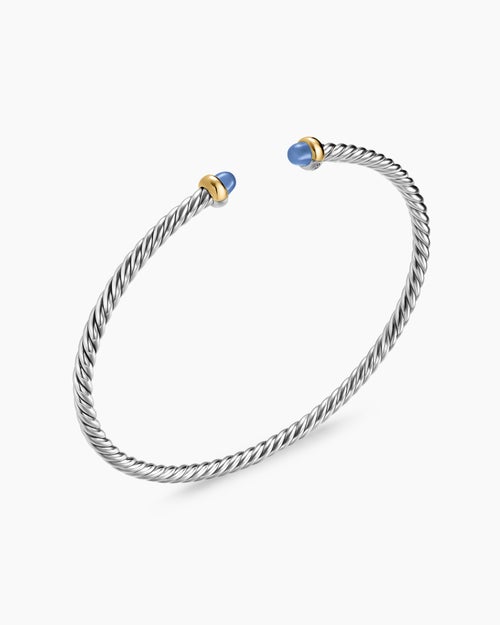 Womens Micro Cable Flex Bracelet in Sterling Silver with 14K Yellow Gold, 2.6mm