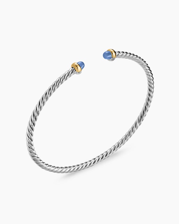 Micro Cable Flex Bracelet in Sterling Silver with 14K Yellow Gold, 2.6mm