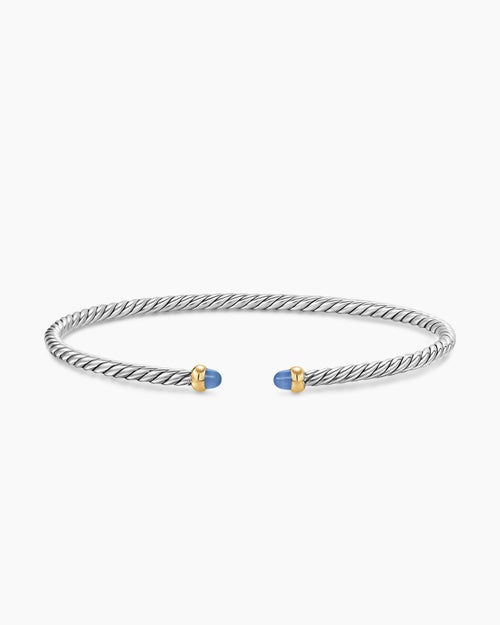 Womens Micro Cable Flex Bracelet in Sterling Silver with 14K Yellow Gold, 2.6mm