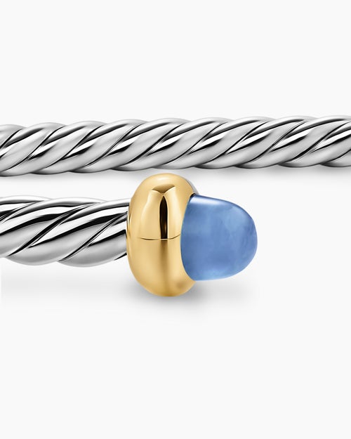 Womens Micro Cable Flex Bracelet in Sterling Silver with 14K Yellow Gold, 2.6mm