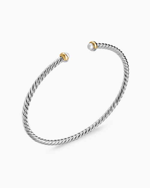 Womens Micro Cable Flex Bracelet in Sterling Silver with 14ct Yellow Gold, 2.6mm