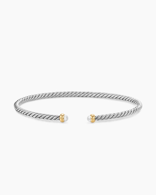 Womens Micro Cable Flex Bracelet in Sterling Silver with 14K Yellow Gold, 2.6mm