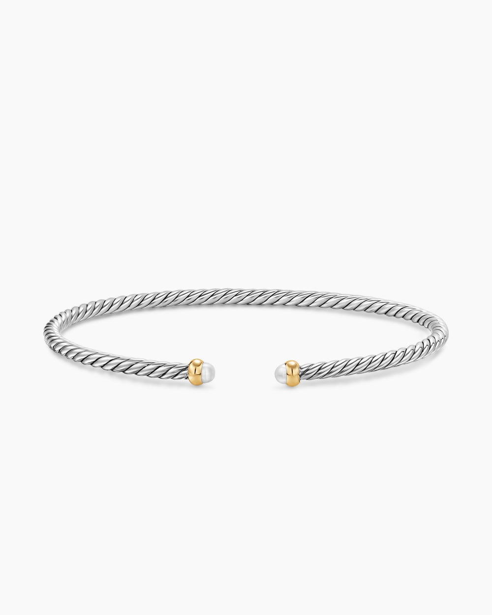 Womens Micro Cable Flex Bracelet in Sterling Silver with 14K Yellow Gold, 2.6mm