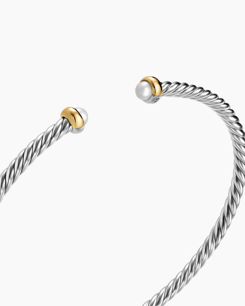 Womens Micro Cable Flex Bracelet in Sterling Silver with 14ct Yellow Gold, 2.6mm