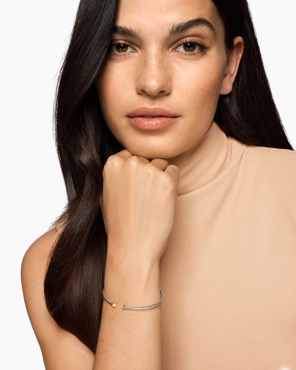 Womens Micro Cable Flex Bracelet in Sterling Silver with 14K Yellow Gold, 2.6mm