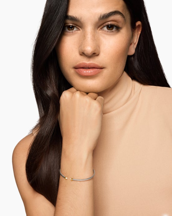 Micro Cable Flex® Bracelet in Sterling Silver with 14K Yellow Gold and Pearls, 2.6mm