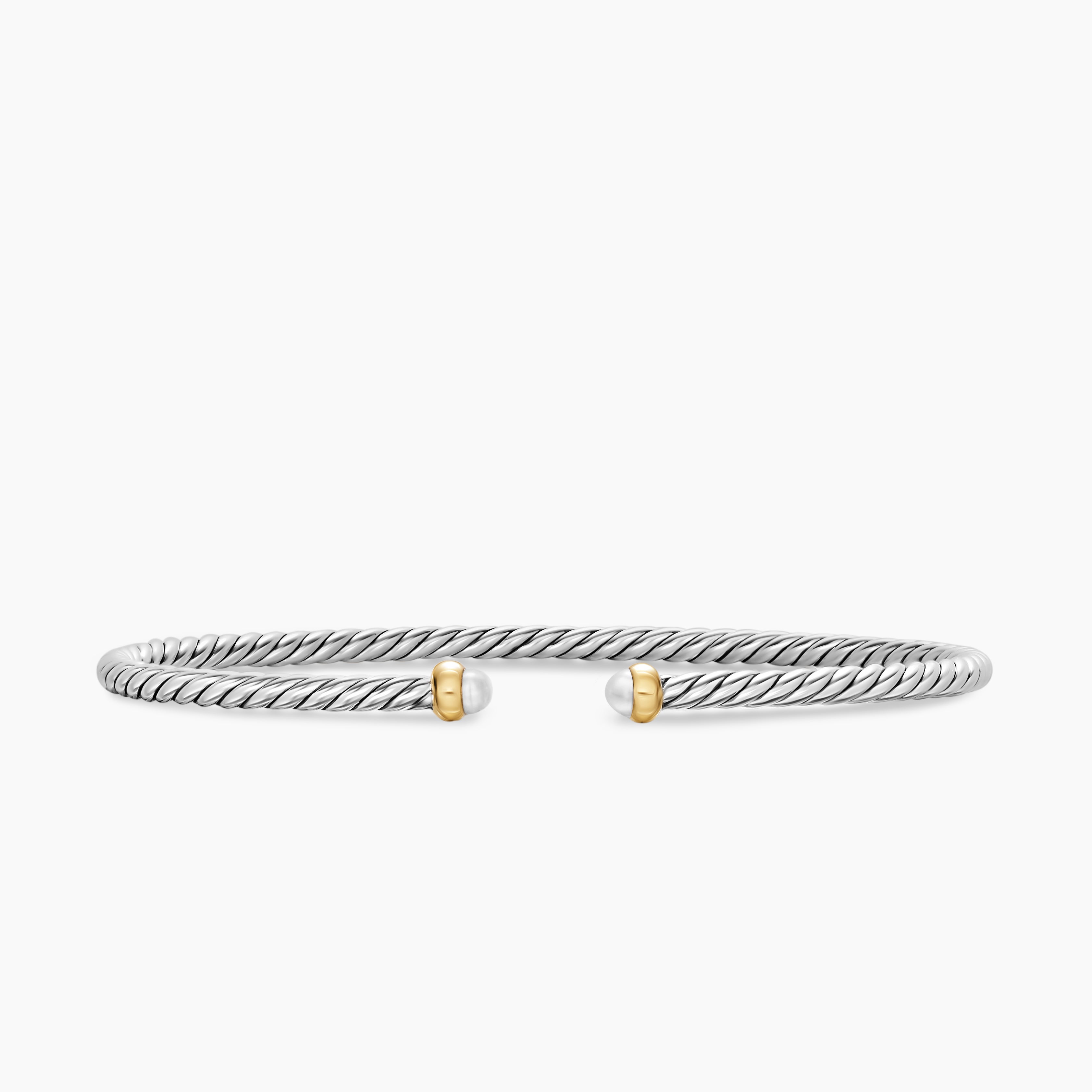 Womens Micro Cable Flex Bracelet in Sterling Silver with 14K Yellow Gold, 2.6mm