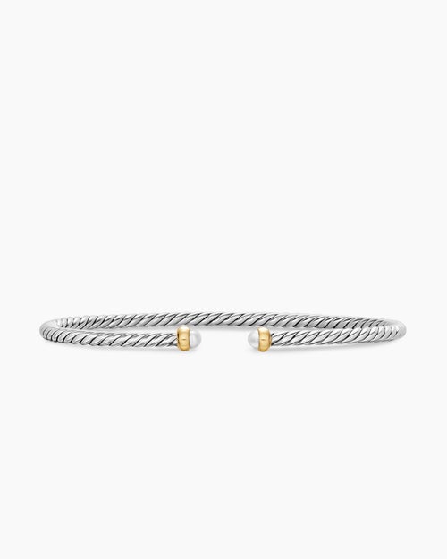Womens Micro Cable Flex Bracelet in Sterling Silver with 14ct Yellow Gold, 2.6mm