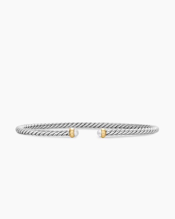 Micro Cable Flex Bracelet in Sterling Silver with 14K Yellow Gold, 2.6mm