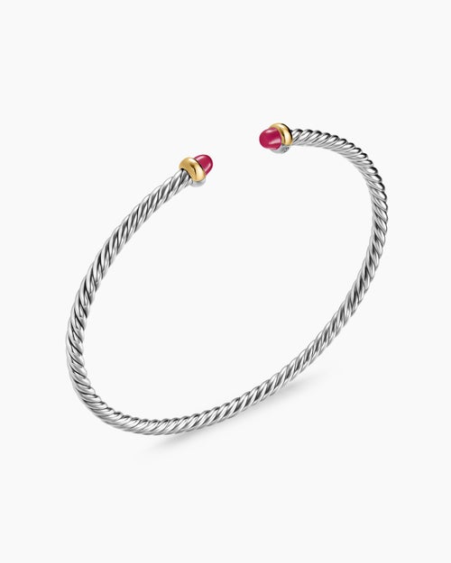 Womens Micro Cable Flex Bracelet in Sterling Silver with 14K Yellow Gold, 2.6mm