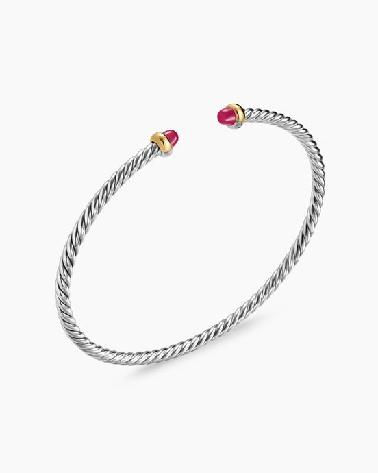 Micro Cable Flex® Bracelet in Sterling Silver with 14K Yellow Gold and Rubies, 2.6mm