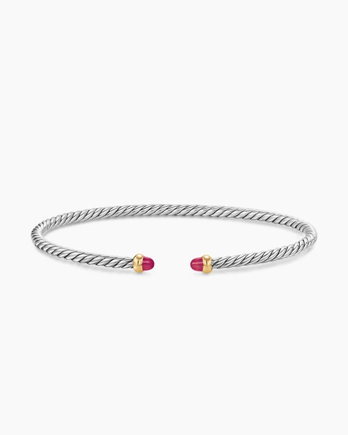Womens Micro Cable Flex Bracelet in Sterling Silver with 14K Yellow Gold, 2.6mm