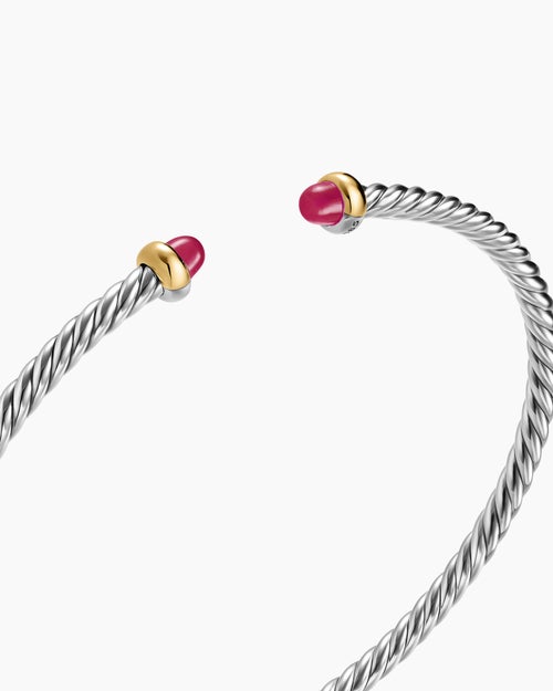 Womens Micro Cable Flex Bracelet in Sterling Silver with 14K Yellow Gold, 2.6mm