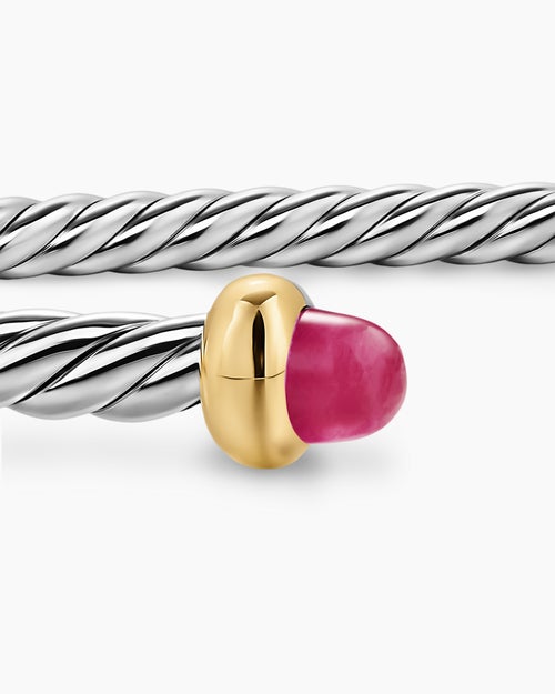Womens Micro Cable Flex Bracelet in Sterling Silver with 14K Yellow Gold, 2.6mm