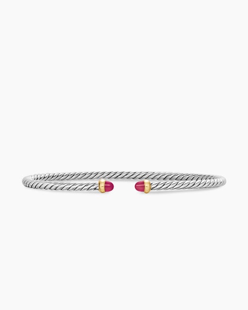 Womens Micro Cable Flex Bracelet in Sterling Silver with 14K Yellow Gold, 2.6mm