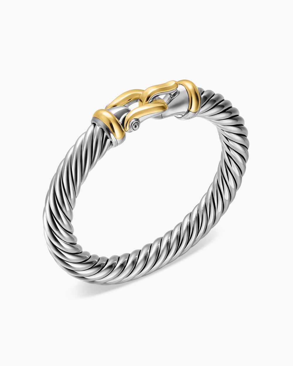 Womens Cable Flex Buckle Bracelet in Sterling Silver with 14K Yellow Gold, 9mm
