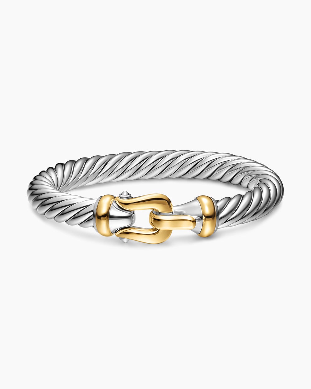 Womens Cable Flex Buckle Bracelet in Sterling Silver with 14K Yellow Gold, 9mm
