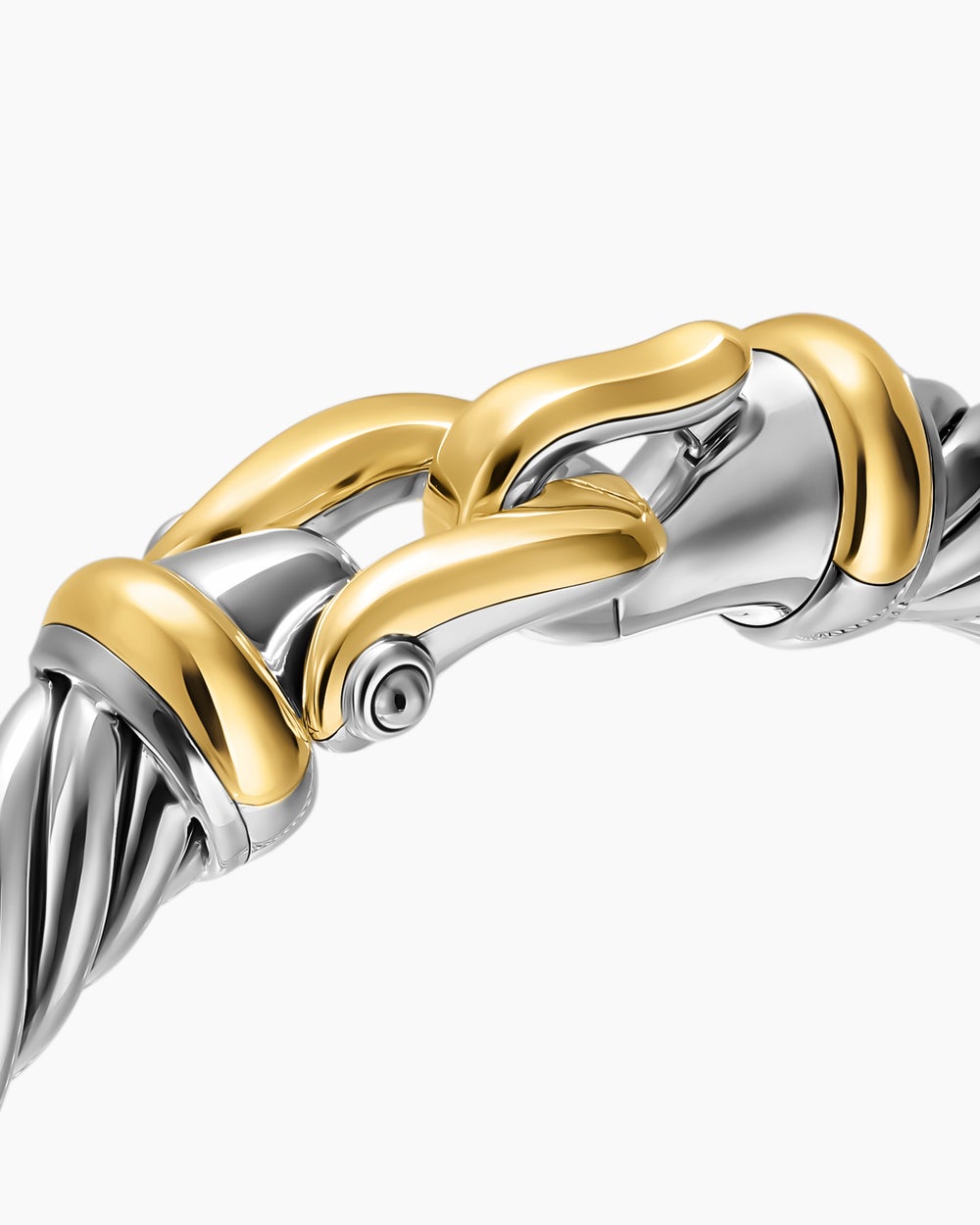Womens Cable Flex Buckle Bracelet in Sterling Silver with 14K Yellow Gold, 9mm