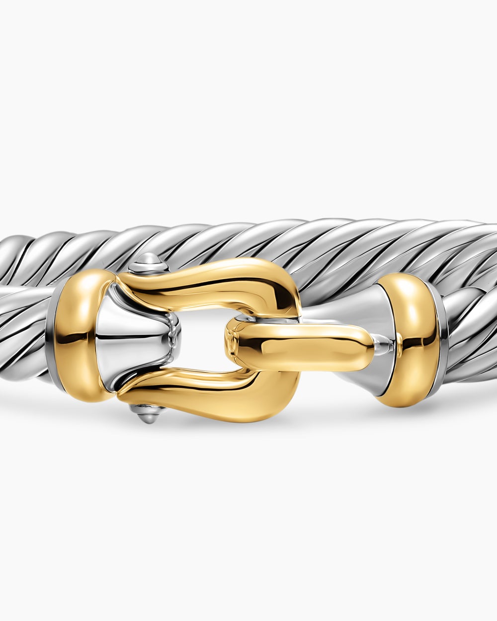 Womens Cable Flex Buckle Bracelet in Sterling Silver with 14K Yellow Gold, 9mm