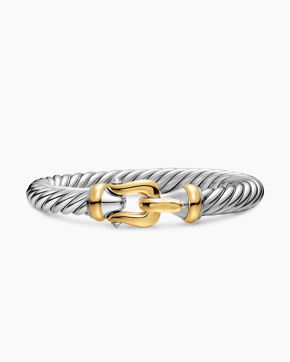 Womens Cable Flex Buckle Bracelet in Sterling Silver with 14K Yellow Gold, 9mm