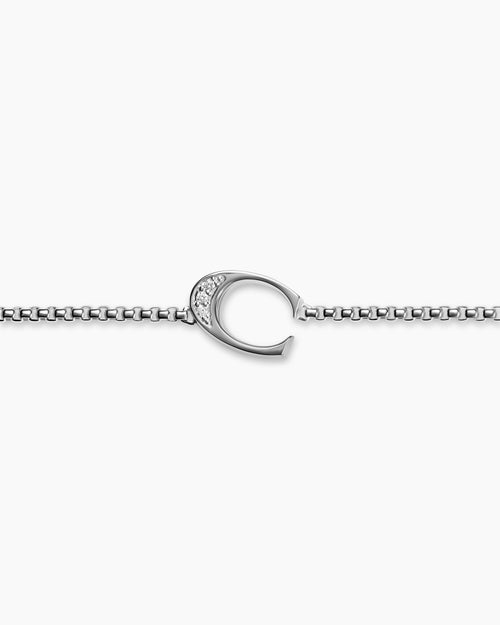 Womens Petite Initial Chain Bracelet in Sterling Silver with Diamond C