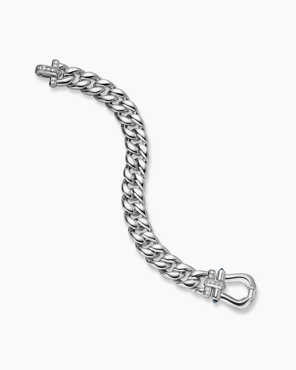 Bracelet Buckle Curb Chain Thoroughbred™ en argent massif avec topaze bleue Hampton et diamants, 11,6 mm femme