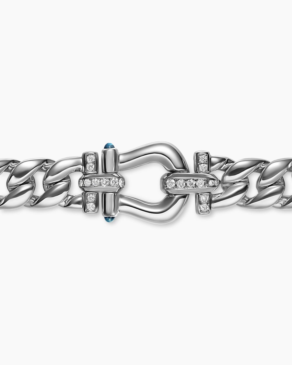 Bracelet Buckle Curb Chain Thoroughbred™ en argent massif avec topaze bleue Hampton et diamants, 11,6 mm femme