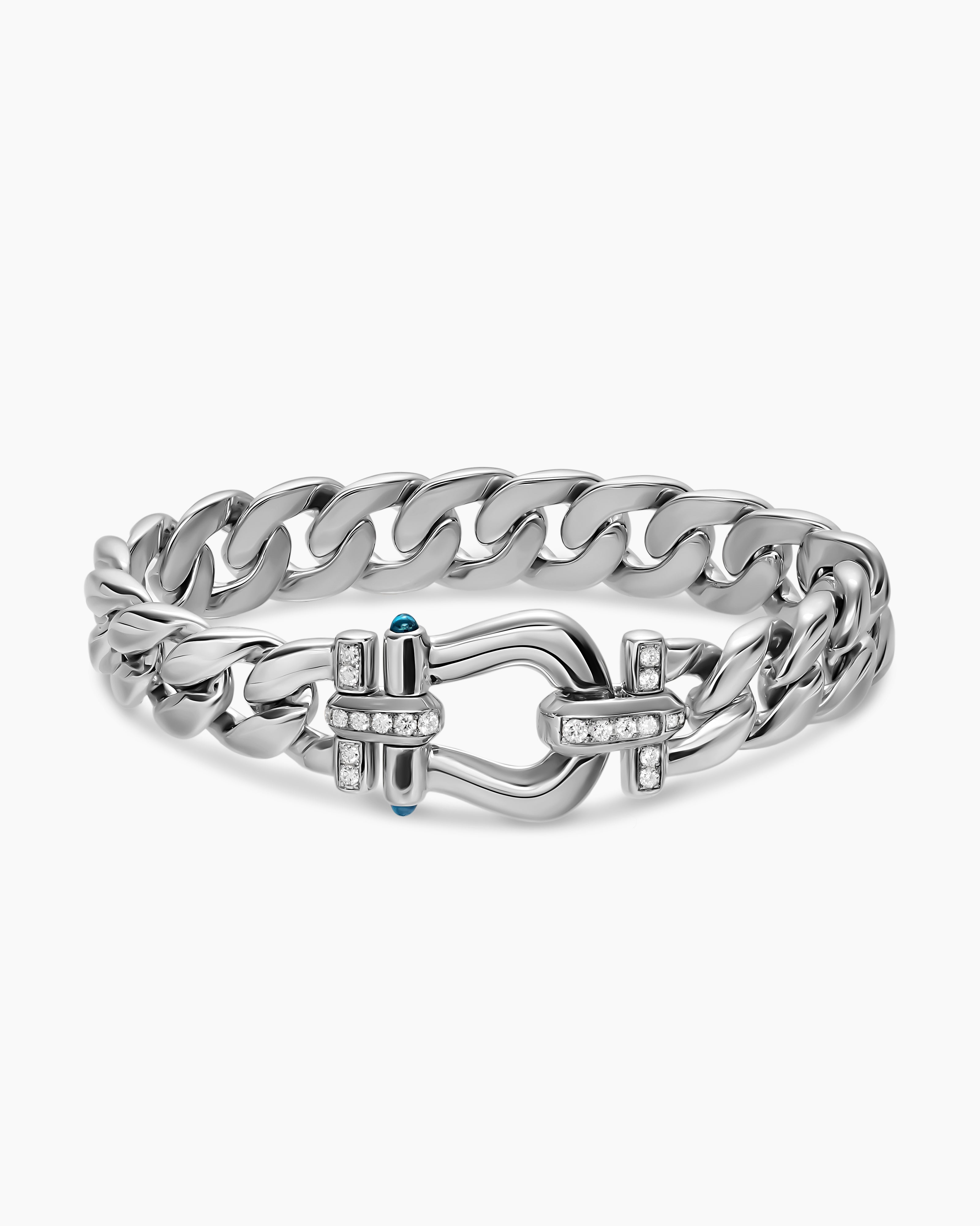 Bracelet Buckle Curb Chain Thoroughbred&trade; en argent massif avec topaze bleue Hampton et diamants, 11,6 mm femme 