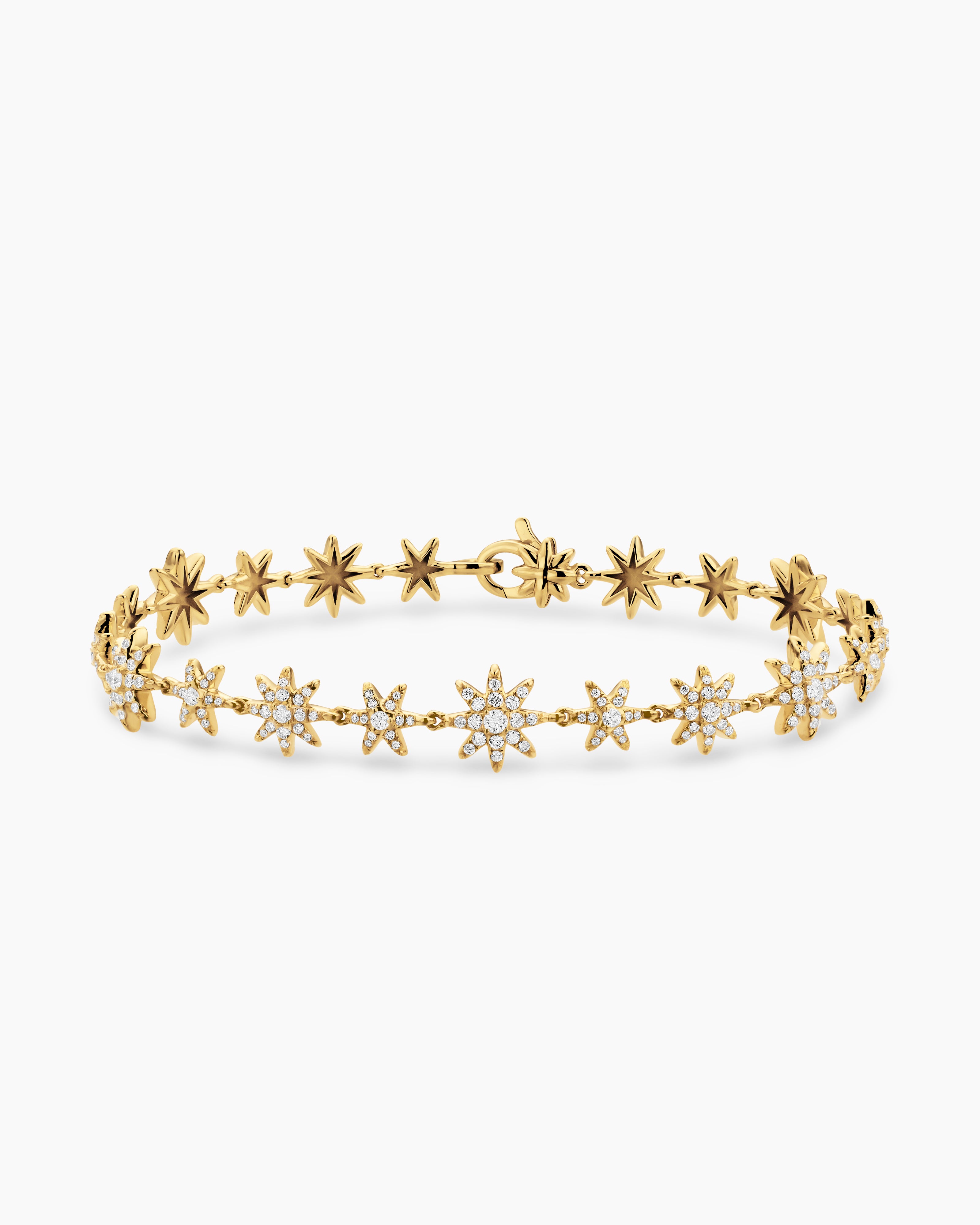 Womens Petite Starburst Tennis Bracelet in 18K Yellow Gold with Diamonds, 8.2mm