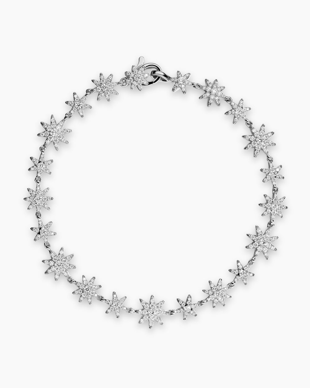 Womens Petite Starburst Tennis Bracelet in 18K White Gold with Diamonds, 8.2mm