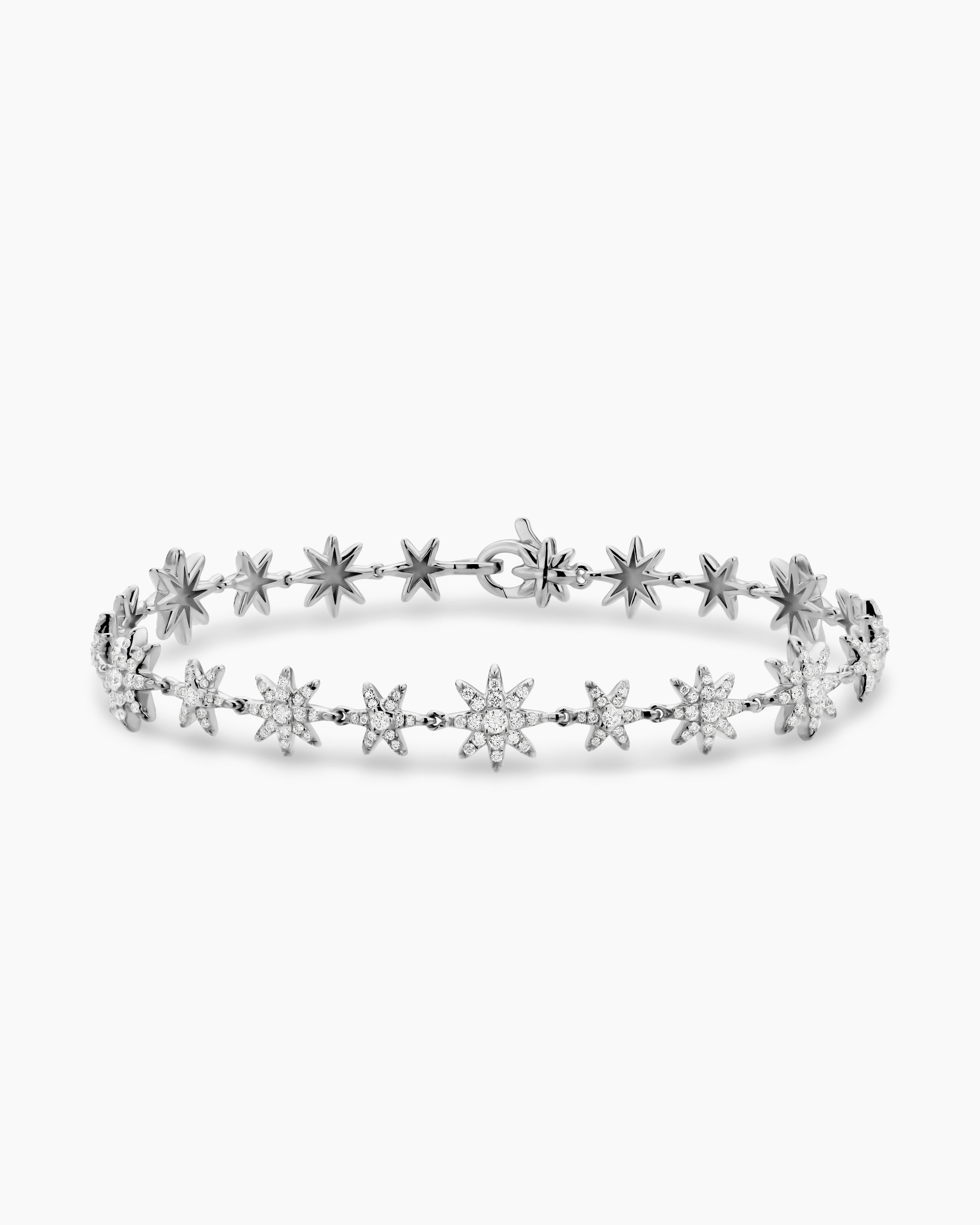 Womens Petite Starburst Tennis Bracelet in 18K White Gold with Diamonds, 8.2mm