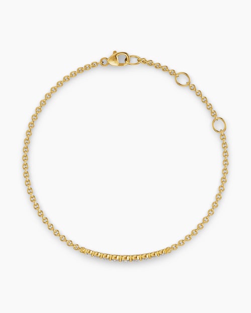 Womens Petite Pavé Tapered Bar Chain Bracelet in 18K Yellow Gold with Diamonds, 1.5mm