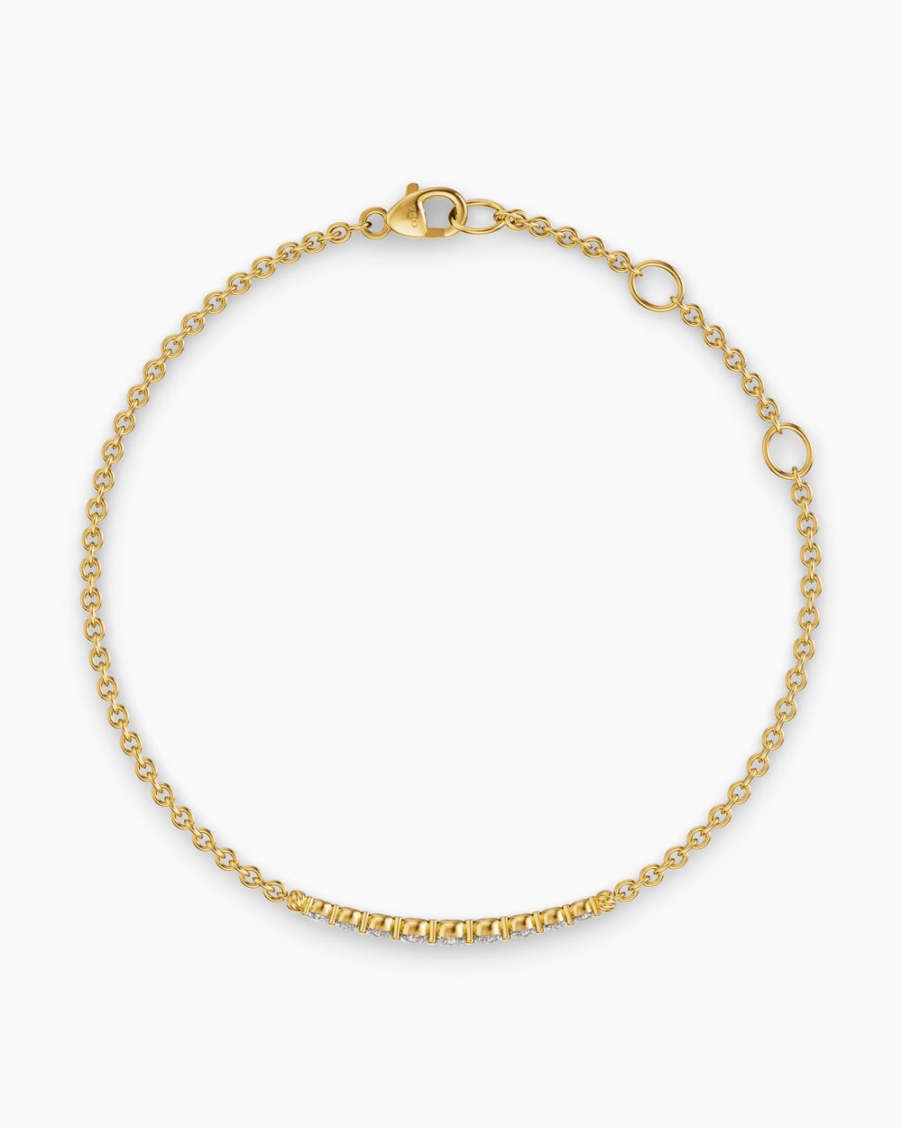 Bracelet chaîne barre fuselée Petite Pavé en or jaune 18 carats avec diamants, 1,5 mm femme