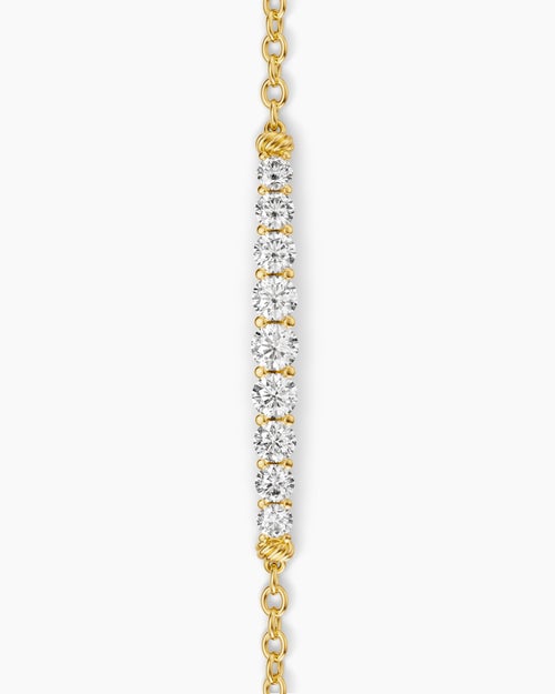 Womens Petite Pavé Tapered Bar Chain Bracelet in 18K Yellow Gold with Diamonds, 1.5mm