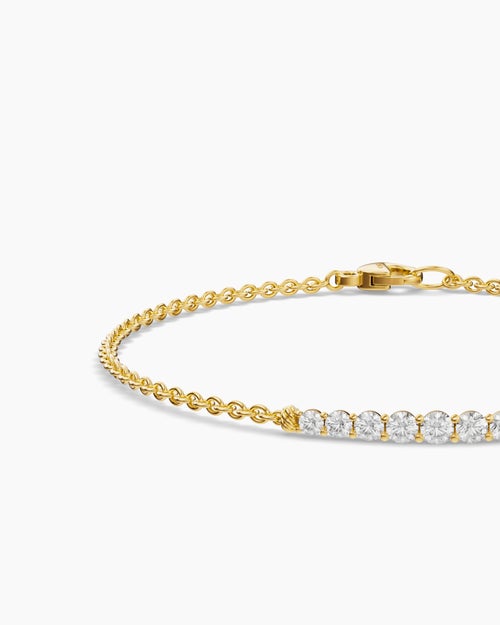 Womens Petite Pavé Tapered Bar Chain Bracelet in 18K Yellow Gold with Diamonds, 1.5mm