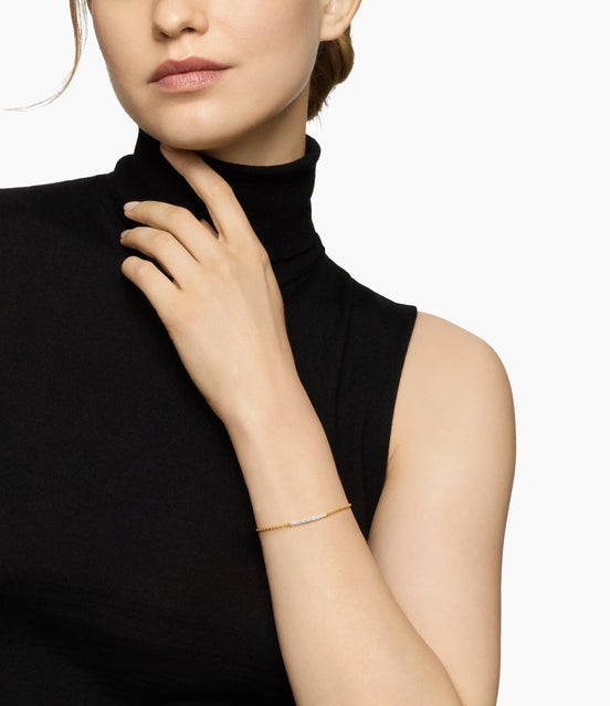 Petite Pavé Tapered Bar Chain Bracelet in 18K Yellow Gold with Diamonds, 1.5mm
