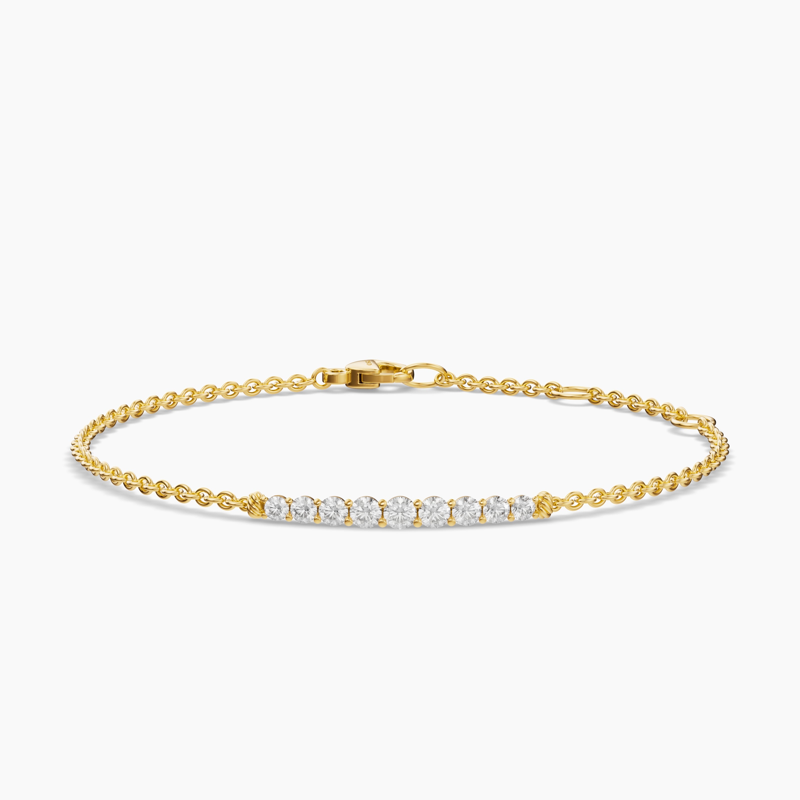 Womens Petite Pav&eacute; Tapered Bar Chain Bracelet in 18K Yellow Gold with Diamonds, 1.5mm