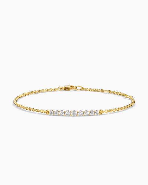 Womens Petite Pavé Tapered Bar Chain Bracelet in 18K Yellow Gold with Diamonds, 1.5mm