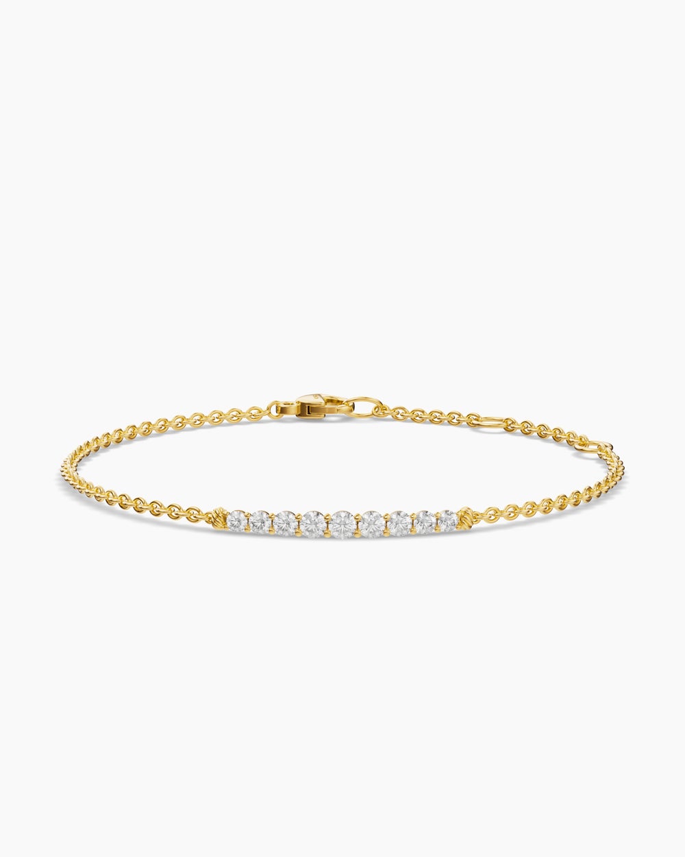 Bracelet chaîne barre fuselée Petite Pavé en or jaune 18 carats avec diamants, 1,5 mm femme