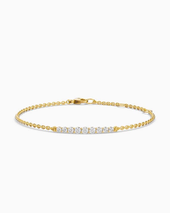 Petite Pavé Tapered Bar Chain Bracelet in 18K Yellow Gold with Diamonds, 1.5mm