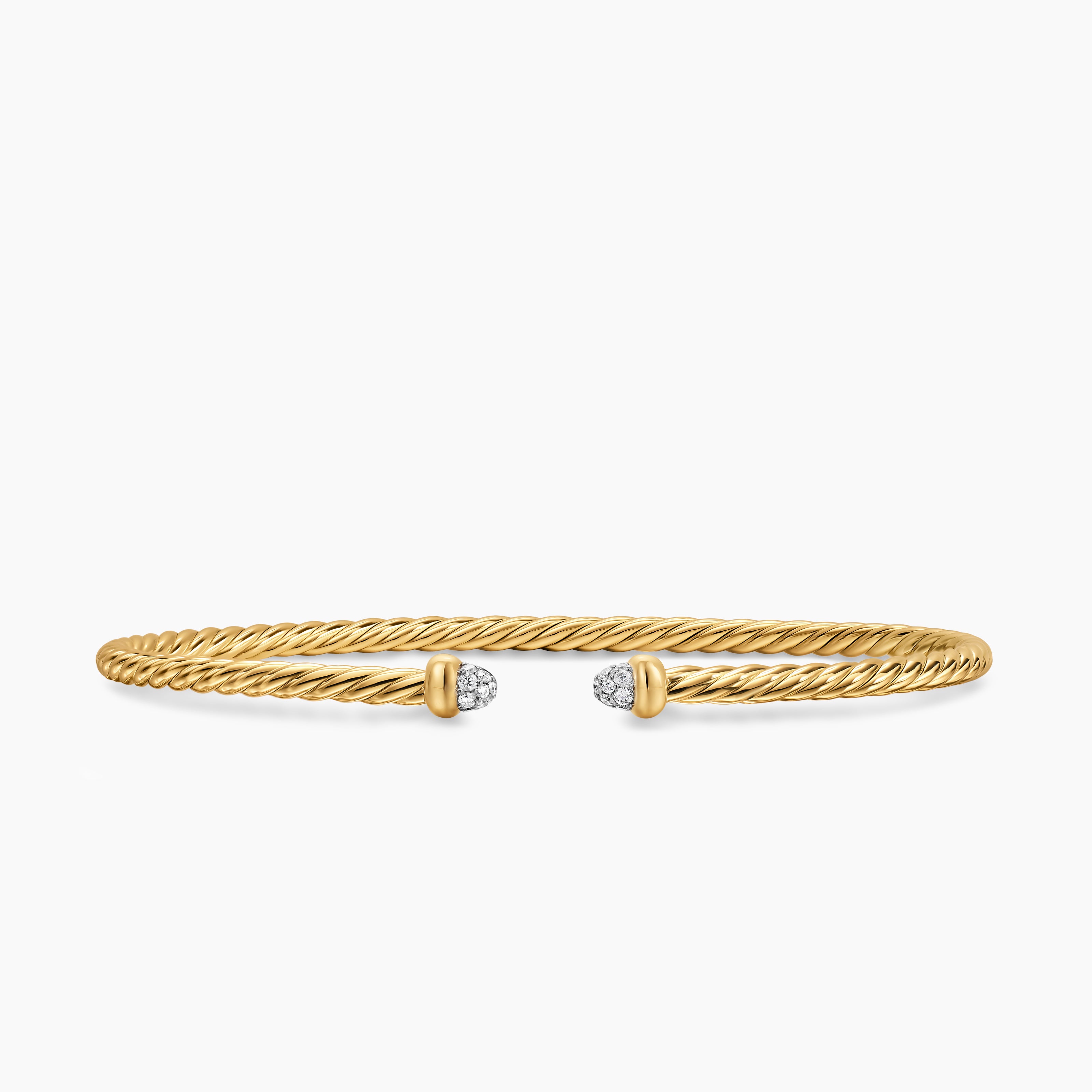 Micro bracelet Cablespira&reg; Flex en or jaune 18 carats avec d&ocirc;mes pav&eacute;s de diamants, 2,6 mm femme 