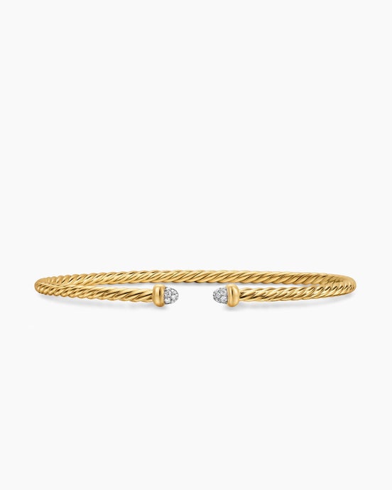 Micro Cablespira® Flex Bracelet in 18K Yellow Gold with Pavé Diamond Domes, 2.6mm