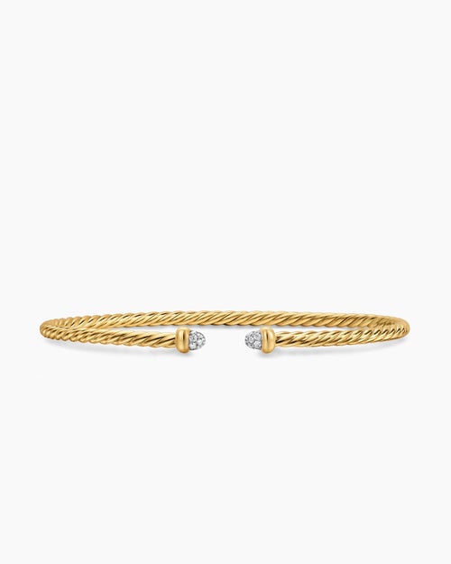 Womens Micro Cablespira® Flex Bracelet in 18K Yellow Gold with Pavé Diamond Domes, 2.6mm